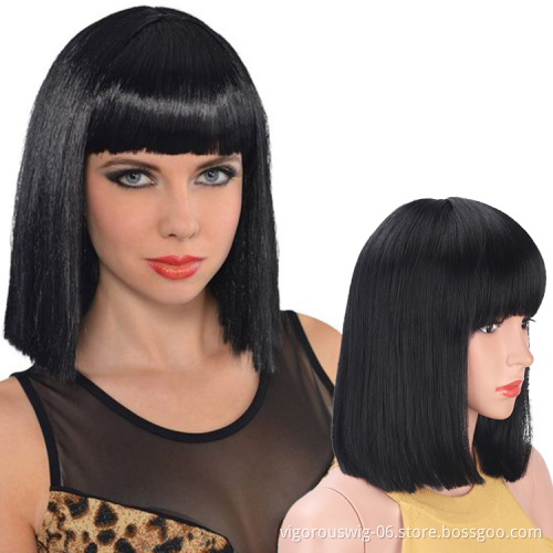 Vigorous wholesale high quality 14 inch fashion Asian color synthetic short bob straight hair wigs with bangs for women cospaly